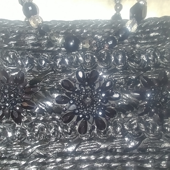 VINTAGE Black RARE Cappelli Strawworld Beaded Handle Purse - Picture 5 of 10